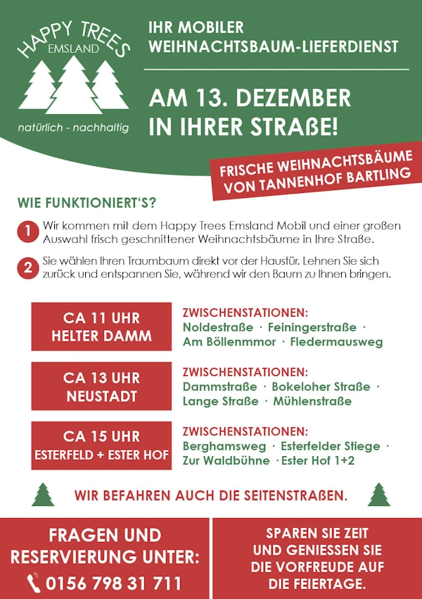 Flyer des Lieferservices Happy Trees Emsland mit Bestellinfos